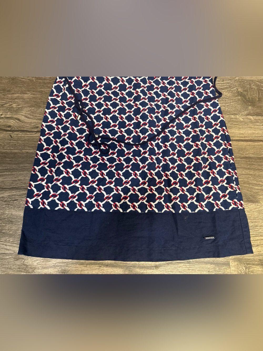 Nautica Linen Cotton Nautical Chain Print Tunic Dress XS Navy Red Belted Resort - Picture 4 of 8